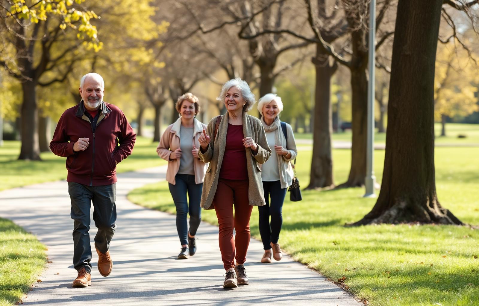 Active adults over 40 walking outdoors enjoying natural knee pain relief and joint comfort